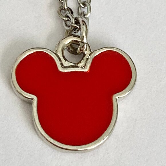 Vintage Disney Mickey Mouse Ears Necklace Icon Charm Red Enamel Disneyana 20" - Picture 4 of 10
